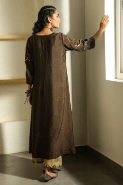 Medha Olive Green Embroidered Silk Kurta -Echo Clothing Store aw ku oli 4 1