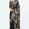 Nakul Sen Black Chiffon Sari With Sequins Rose Embroidery