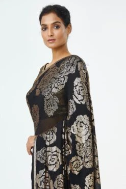 Nakul Sen Black Chiffon Sari With Sequins Rose Embroidery 6 Nakul Sen Black Chiffon Sari With Sequins Rose Embroidery -Echo Clothing Store b 807 3