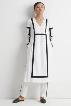 Kshitij Jalori White Panel Kurta Set