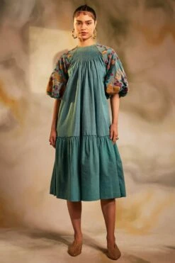 Chandrima Smocked Midi Dress With Balloon Sleeves
