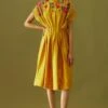 Chandrima Yellow Applique Beadwork Pleated Dress