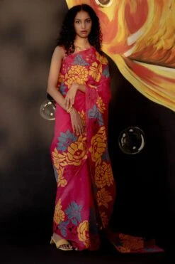 Chandrima Fuchsia Floral Applique Sari