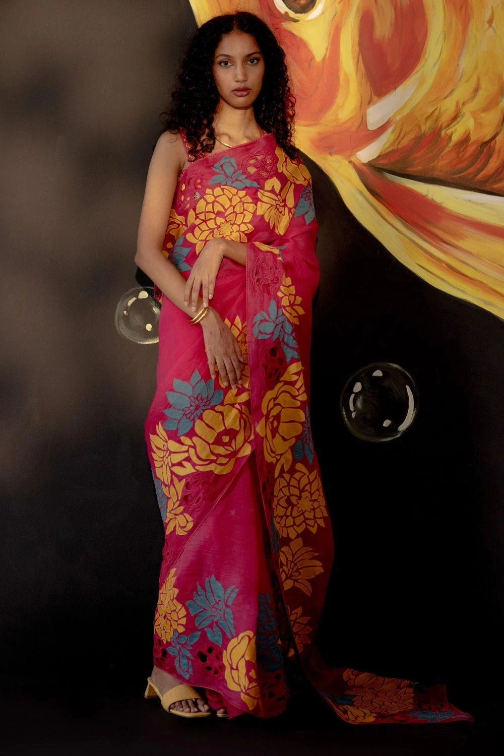 Chandrima Fuchsia Floral Applique Sari 1 Chandrima Fuchsia Floral Applique Sari