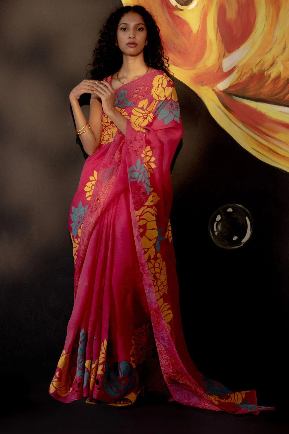 Chandrima Fuchsia Floral Applique Sari 2 Chandrima Fuchsia Floral Applique Sari - Image 2