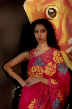 Chandrima Fuchsia Floral Applique Sari 6 Chandrima Fuchsia Floral Applique Sari -Echo Clothing Store ch1129 3