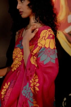 Chandrima Fuchsia Floral Applique Sari 7 Chandrima Fuchsia Floral Applique Sari -Echo Clothing Store ch1129 4