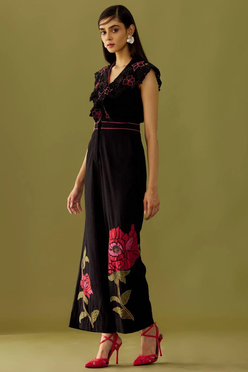 Chandrima Black Floral Embroidered Jumpsuit 2 Chandrima Black Floral Embroidered Jumpsuit - Image 2