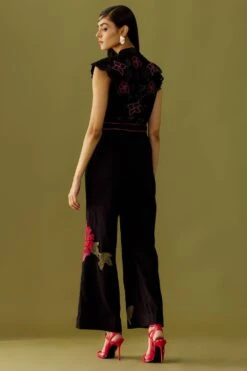 Chandrima Black Floral Embroidered Jumpsuit 9 Chandrima Black Floral Embroidered Jumpsuit -Echo Clothing Store ch1243 5