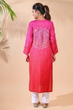 Fuchsia Bandhni Kurta With Sequence Circle Motif -Echo Clothing Store cirkur2 3