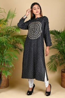 Fuchsia Bandhni Kurta With Sequence Circle Motif -Echo Clothing Store cirkur2 4