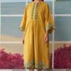 Ikai Mustard Dress With Floral Applique Details