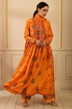 Debyani Orange Printed Kurta With Embroidery Details