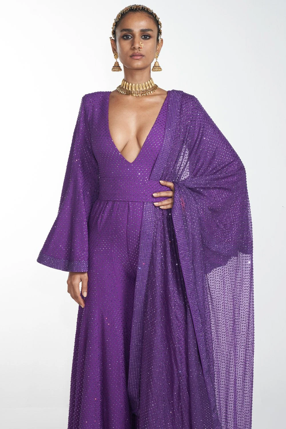 Itrh Purple Crystal Jumpsuit With Dupatta 2 Itrh Purple Crystal Jumpsuit With Dupatta - Image 2