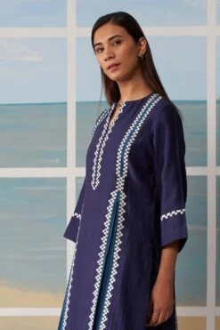 Ikai Navy Double Pleated Kurta Set With Applique Detail -Echo Clothing Store dpk3114 3