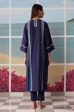 Ikai Navy Double Pleated Kurta Set With Applique Detail -Echo Clothing Store dpk3114 4