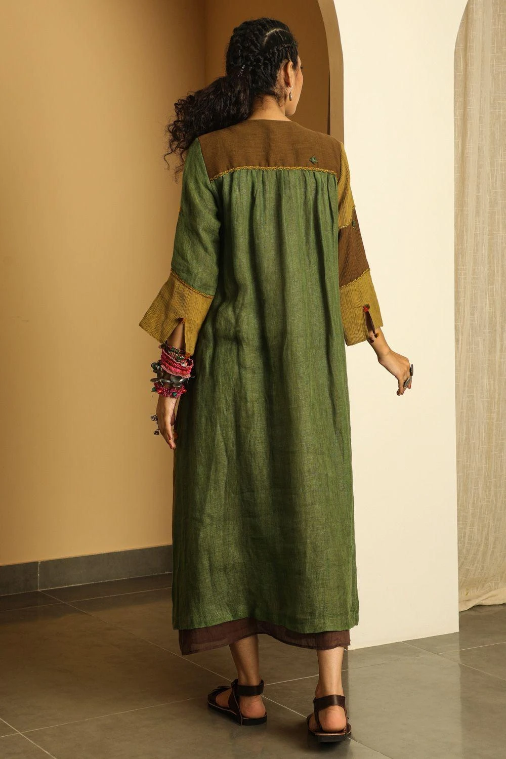 Medha Green Panelled Kurta With Embroidered Yoke 5 Medha Green Panelled Kurta With Embroidered Yoke - Image 5