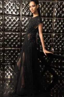 Rohit Gandhi + Rahul Khanna Stellar Black Fringe Gown -Echo Clothing Store ds40002 3
