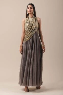 Tarun Tahiliani Crinkled Flared Tulle Dress