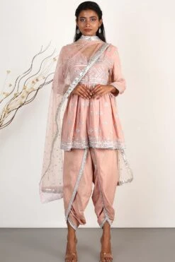 Gopi Vaid Pink Peplum Tunic & Dhoti Set