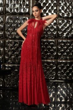 Rohit Gandhi + Rahul Khanna Claret Cronus Gown With Tulle Cape