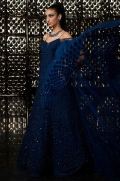 Rohit Gandhi + Rahul Khanna Celestial Galaxy Blue Gown With Cape Sleeves -Echo Clothing Store gw6101 3