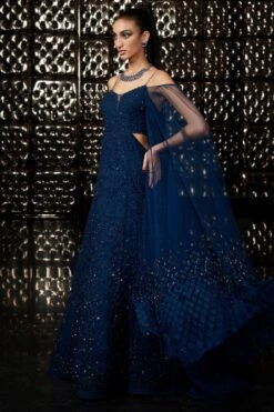 Rohit Gandhi + Rahul Khanna Celestial Galaxy Blue Gown With Cape Sleeves -Echo Clothing Store gw6101 4