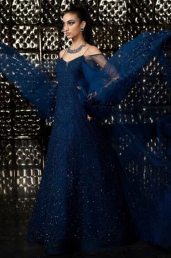 Rohit Gandhi + Rahul Khanna Celestial Galaxy Blue Gown With Cape Sleeves -Echo Clothing Store gw6101 5