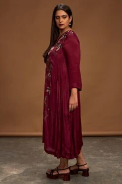 Half Full Curve Plum Floral Embroidered Dress -Echo Clothing Store hfcmb010 3