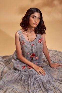 Half Full Curve Floral Cluster Double Frill Dress -Echo Clothing Store hfcsb032 3