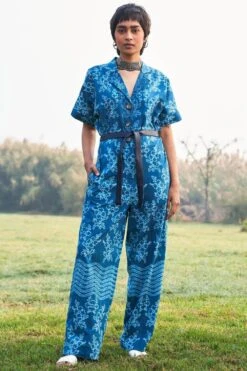 Ikai Slate Blue Shibori Dyed Jumpsuit