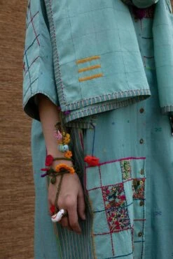 Sunira Designs Blue Embroidered Stole -Echo Clothing Store j2230a 4