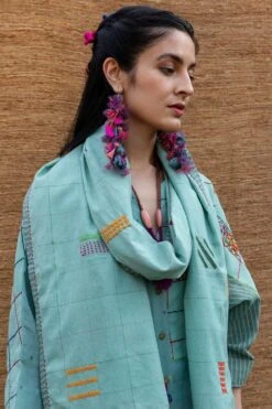 Sunira Designs Blue Embroidered Stole -Echo Clothing Store j2230a 5