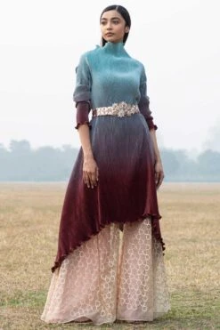 Kiran Uttam Ghosh Ombre Merlot Kurta With Cord Details