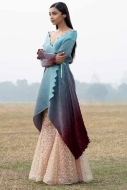 Kiran Uttam Ghosh Ombre Merlot Kurta With Cord Details -Echo Clothing Store kgeno 0421 002 3