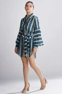 KoAi Teal Striped Shirt Dress -Echo Clothing Store kofw20068 3