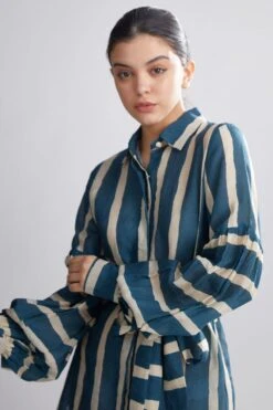 KoAi Teal Striped Shirt Dress -Echo Clothing Store kofw20068 4