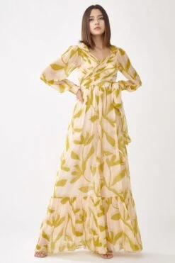 KoAi Peach & Mustard Floral Wrap Jumpsuit