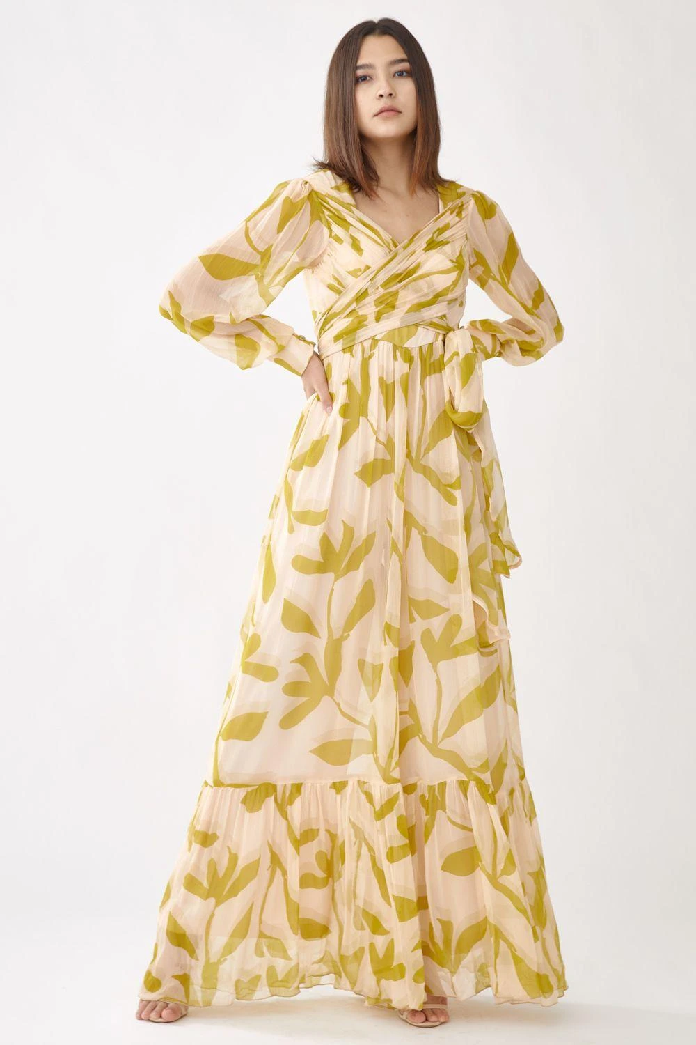 KoAi Peach & Mustard Floral Wrap Jumpsuit 1 KoAi Peach & Mustard Floral Wrap Jumpsuit