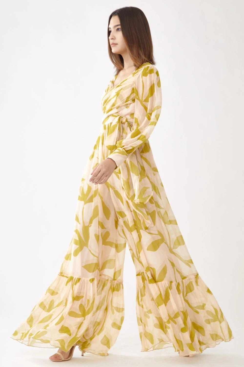 KoAi Peach & Mustard Floral Wrap Jumpsuit 2 KoAi Peach & Mustard Floral Wrap Jumpsuit - Image 2