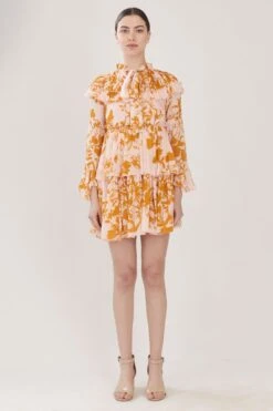 KoAi Peach & Mustard Floral Short Dress