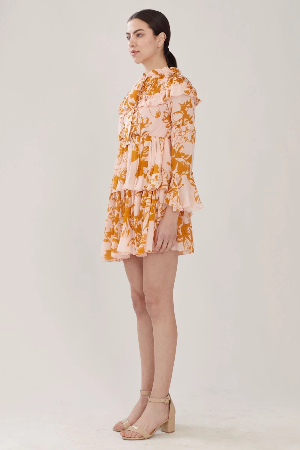 KoAi Peach & Mustard Floral Short Dress 2 KoAi Peach & Mustard Floral Short Dress - Image 2