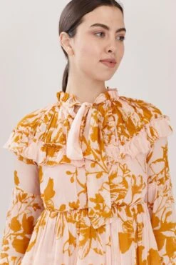 KoAi Peach & Mustard Floral Short Dress 7 KoAi Peach & Mustard Floral Short Dress -Echo Clothing Store koss21003 3