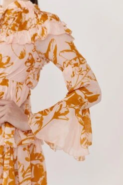 KoAi Peach & Mustard Floral Short Dress 8 KoAi Peach & Mustard Floral Short Dress -Echo Clothing Store koss21003 4