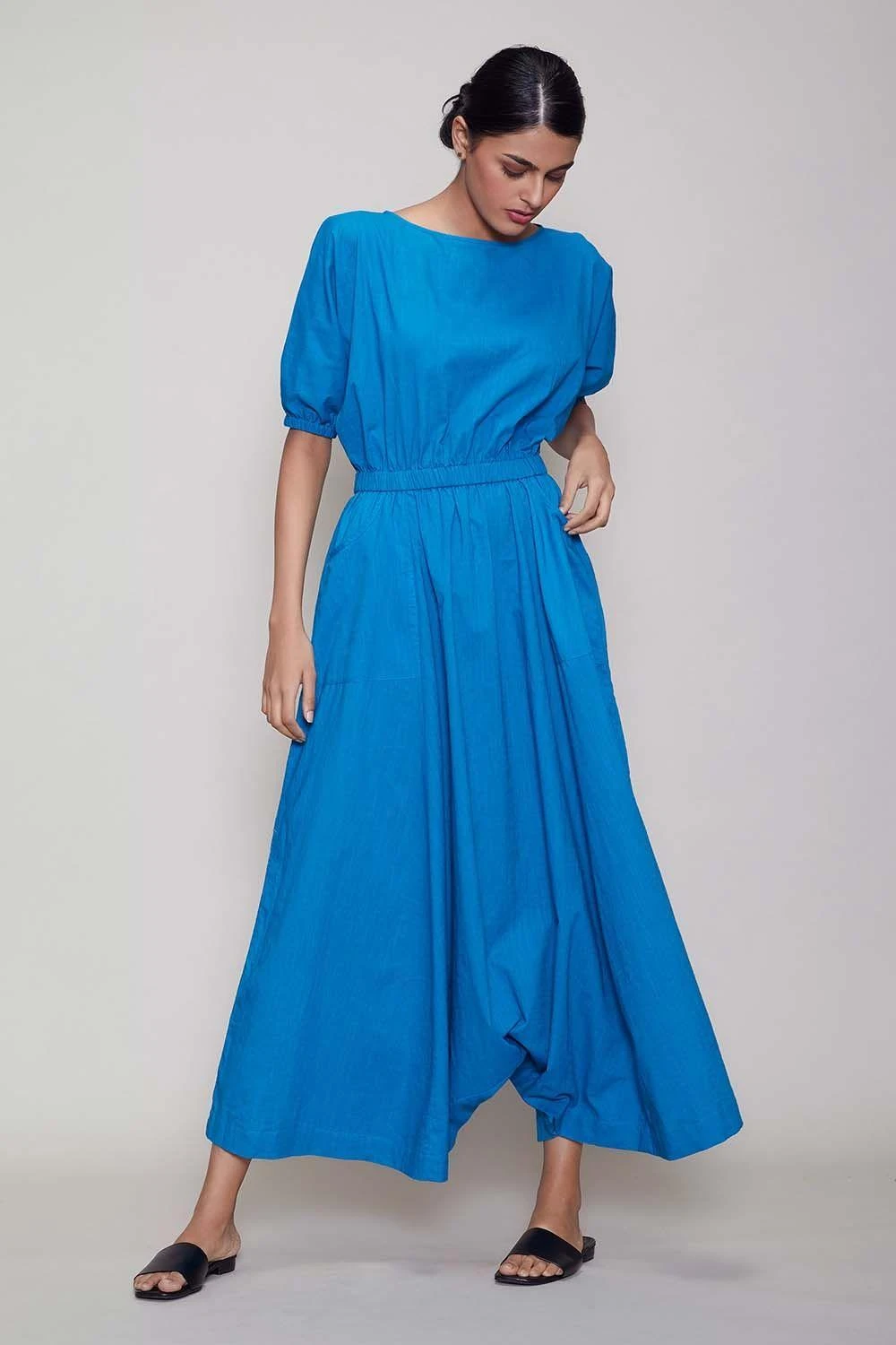 Mati Blue Jumpsuit With Elasticated Waist 1 Mati Blue Jumpsuit With Elasticated Waist