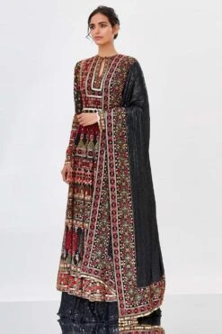 Nakul Sen Black Anarkali Set With Tribal Embroidery