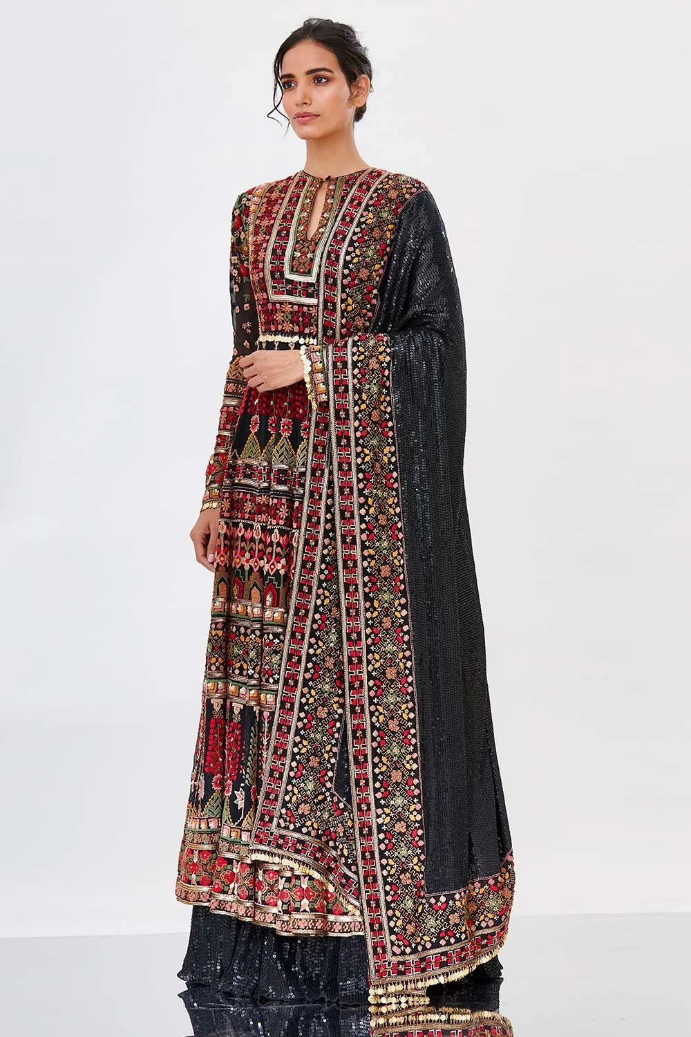 Nakul Sen Black Anarkali Set With Tribal Embroidery 1 Nakul Sen Black Anarkali Set With Tribal Embroidery