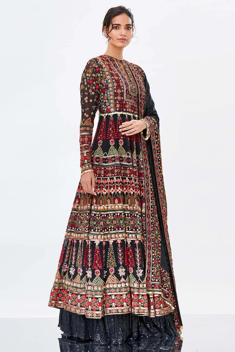 Nakul Sen Black Anarkali Set With Tribal Embroidery 2 Nakul Sen Black Anarkali Set With Tribal Embroidery - Image 2