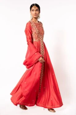 Petticoat Lane By Divya Pink Floral Embroidered Anarkali Set -Echo Clothing Store pl0709 3