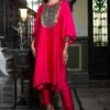 Prahnaaya Pink Anti Fit Kurta Set With Ajrakh Patch